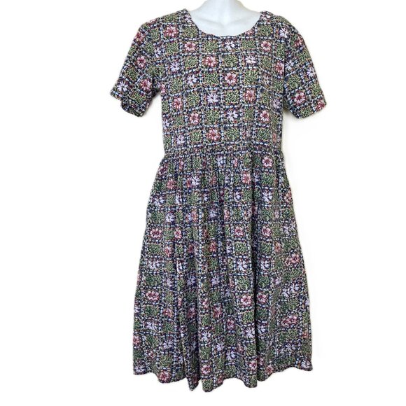 FairSet Cotton Midi Dress Short Sleeves Pockets Vintage 90s Floral Print - Picture 1 of 9